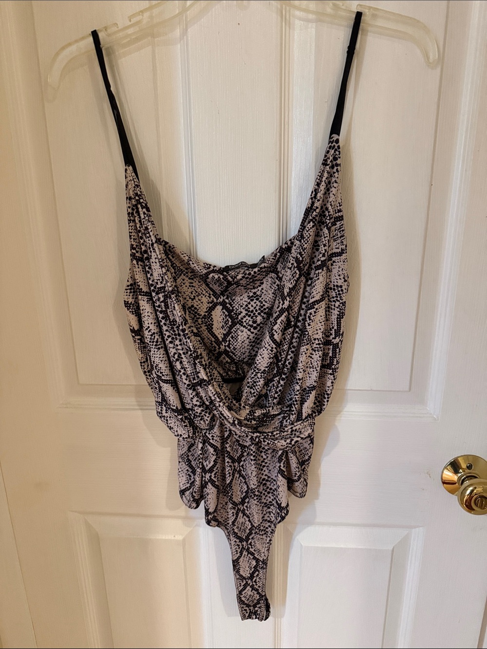 Boohoo Snake-Print Drape Front Bodysuit - Black and Taupe